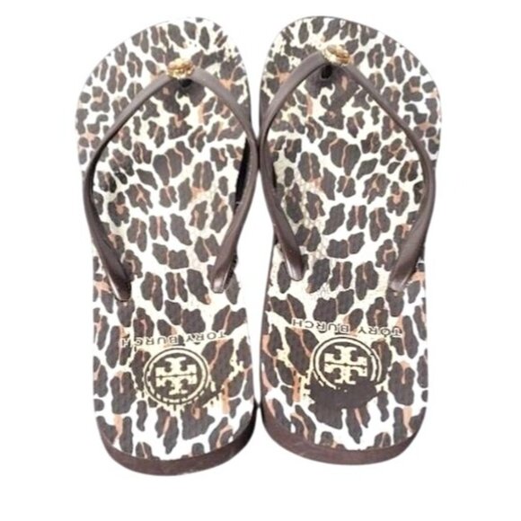 Tory Burch Women's Leopard Flip Flops Size 7 Brown - Picture 4 of 8